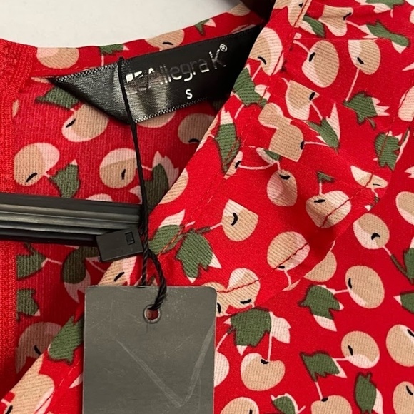 NWT Allegra K. Cherry Short Sleeve V-neck Ruffle Red Mini Dress; Size Small - Picture 7 of 7